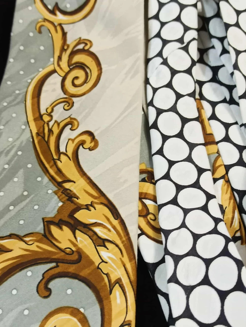 AZIA COLLECTION Vintage Baroque Chain Silk Blend Tie Gold Black White Statement